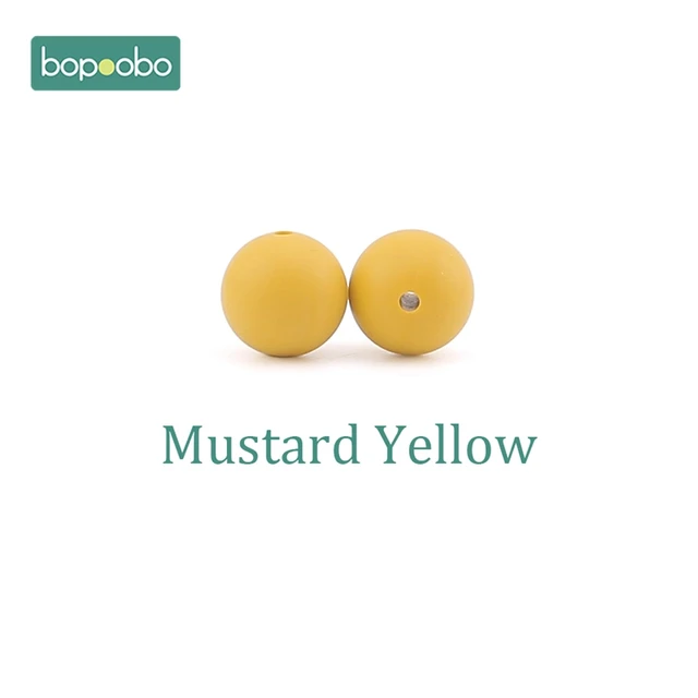 Bopoobo 15mm 10pc Silicone Beads Food Grade Silicone Baby Teething Products Chews Pacifier Chain Clips Beads Baby Teethers Mustard Yellow