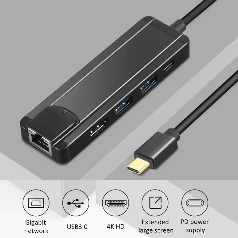 

5 In 1 Type C HUB USB-C To PD Type-C/HDMI/RJ45 Splitter Converter Adapter HUB Docking Station For Macbook Pro IMac PC Laptop