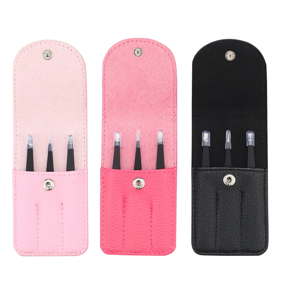 

3 PCS /set Eyebrow Tweezers Stainless Steel Point Tip/Slant Tip/Flat Tip Hair Removal Makeup Tools Accessory with Bag case TSLM1