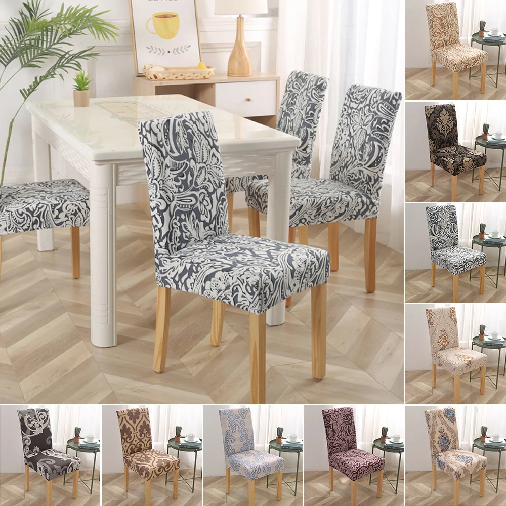 

Spandex Stretch Chair Cover Printed Removable Elastic Dinnning Seat Protector Slipcover For Weddings Banquet Hotel