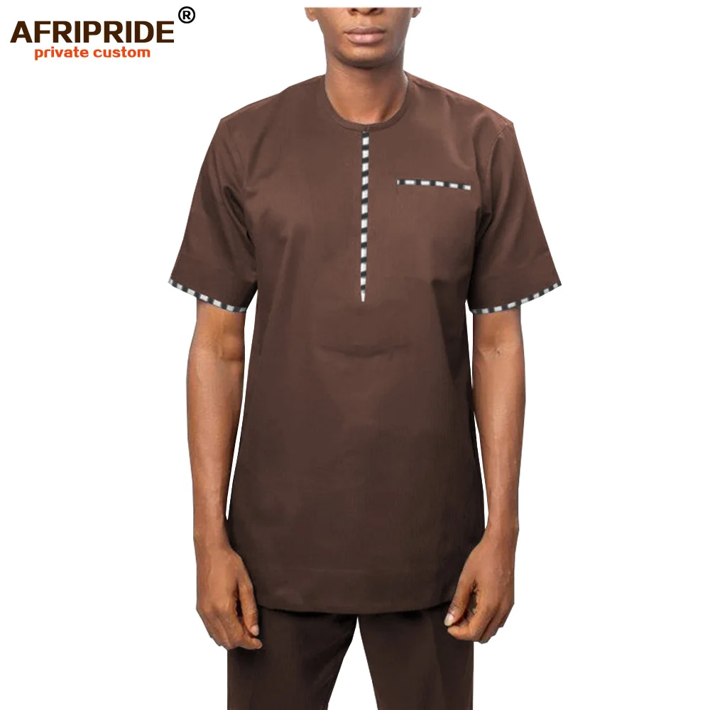 90% OFF 2019 African Men Shirt Suit Dashiki Short Sleeve Tops Blouse and Trousers 2 Piece Tracksuit Pockets Wear Tops AFRIPRIDE A1916043
