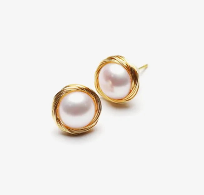 Серьги-гвоздики из серебра современный безопасный пробы с натуральным жемчугом