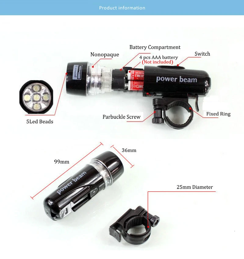 Cycling Bicycle Bike  Accessories Velo Waterproof Set Ultra Bright 5 LED  Front Light Lamp  Rear Safety Flashlight Taillight (4)