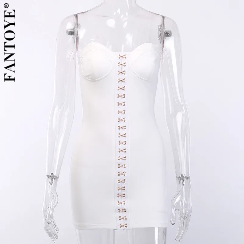 Fantoye с открытыми плечами, без бретелек женское облегающее платье белое с открытой спиной металлическая кнопка вечернее платье-футляр повседневные платья для вечеринок Vestidos