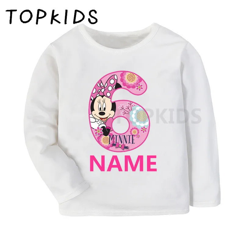 Коллекция года, футболка с рисунком Минни Маус для девочек на день рождения, номер 1-9 детская футболка с длинными рукавами детская одежда подарок для малышей LKP2433 - Цвет: Fn