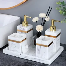 Bathroom Kit Set Liquid Soap Dispensers Toothbrush Holder/Rack Gargle Cups Tray Cotton Swab Wedding Gifts White/Black Resin