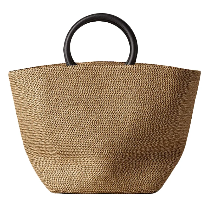 

ABDB-Vintage Rattan Women Handbags Wicker Woven Straw Bags Round Handle Tote Large Capacity Summer Beach Purse Bucket