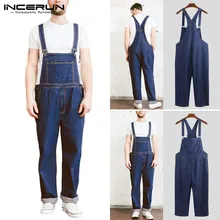 INCERUN стильный мужской джинсовый комбинезон, Одноцветный комбинезон для бега, брюки в стиле хип-хоп, уличная одежда, подтяжки, мешковатые мужские комбинезоны