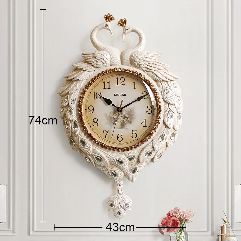 Peacock Large Silent Swing Wall Clock Atmosphere Pointer Quartz Pendulum Clock Z1108-1  