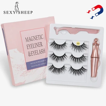 

New 3Pairs Magnetic Eyelashes Set Magnet Liquid Eyeliner& Magnetic Lashes & Tweezer Set Natural Long Lasting Eyelashes Extension