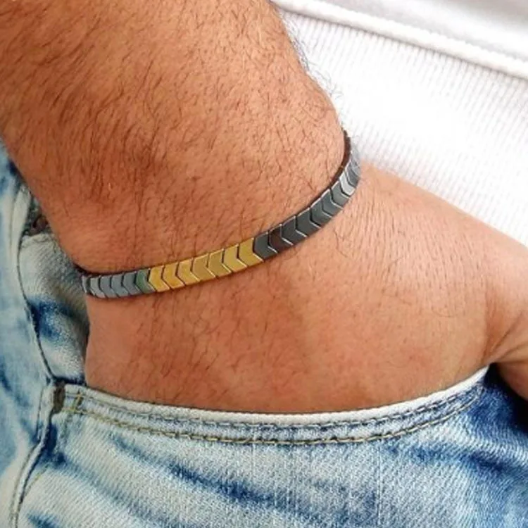 Punk Hematite Men's Bracelet Set Handmade Beaded Jewelry