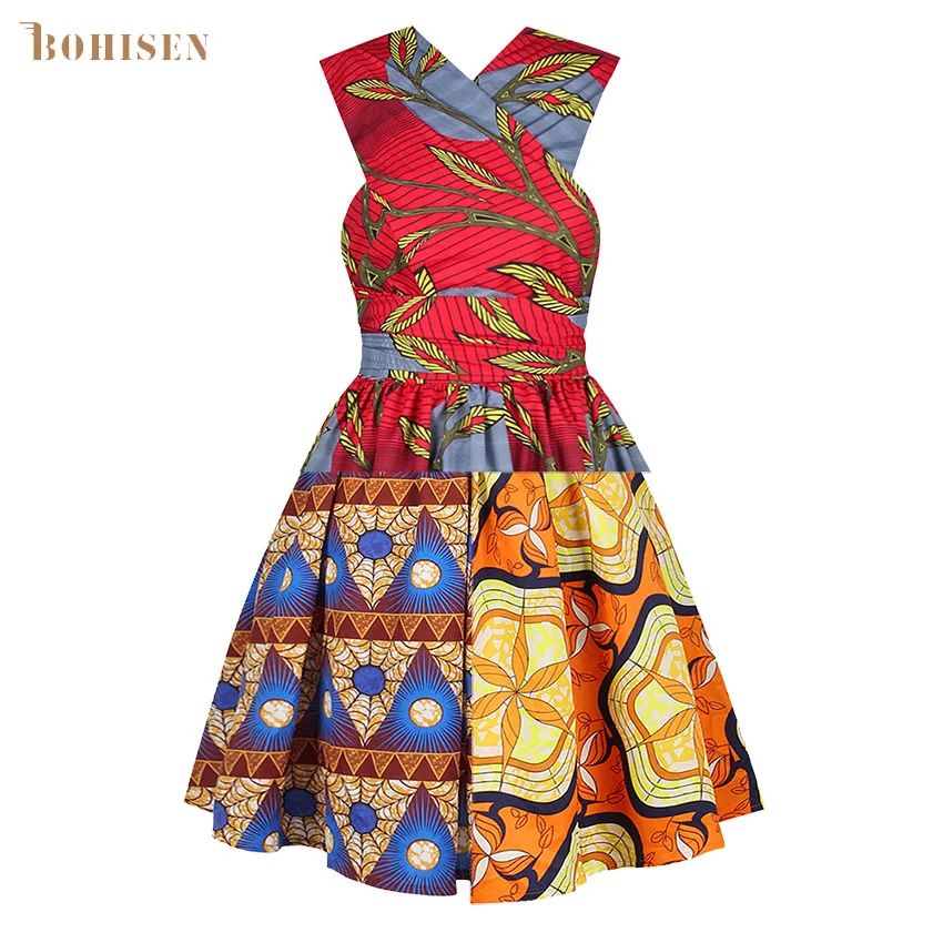 BOHISEN африканская Дашики печати платья для женщин Базен платья "Анкара" короткий рукав тонкий Riche африканская одежда для женщин