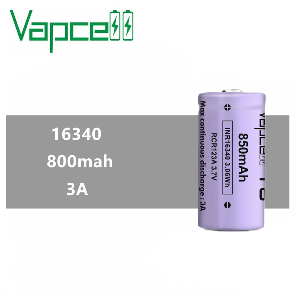 1pcs Vapcell 16340 850mah 3A T8 3.7V li-ion battery rechargeable button top batteries for flashlight power | Электроника