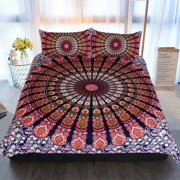

Red and White Floral Boho Pattern Quilt Cover Home Textile Quilt Cover with 2 Pillowcase Fashion Bedding 3 Pcs Set and Sheet