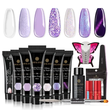 

SAVILAND Cat Eye Poly Nail Gel Kit Manicure Set Professional Glitter Nail Extension Kit for Nails Design Jelly Gel Nail Set