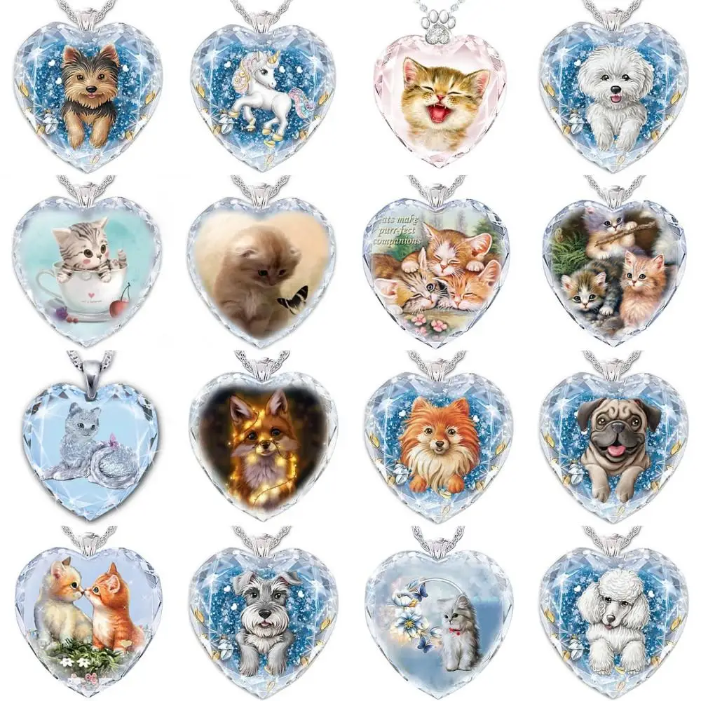 16 Types Warm and Cute Cat Dog Pendant Necklace for Women Heart Crystal Glass Jewelry Party Accessories Wholesale | Украшения и