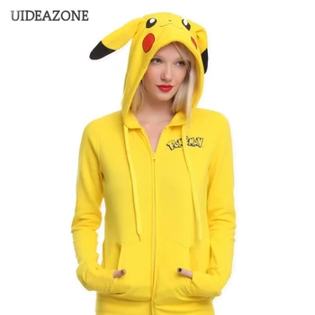 

UIDEAZONE Pikachu Print Woman Hoodie Ladies Kawaii Sweatshirts XXL Drawstring Zipper Pullovers Long Sleeve Autumn Streetwear