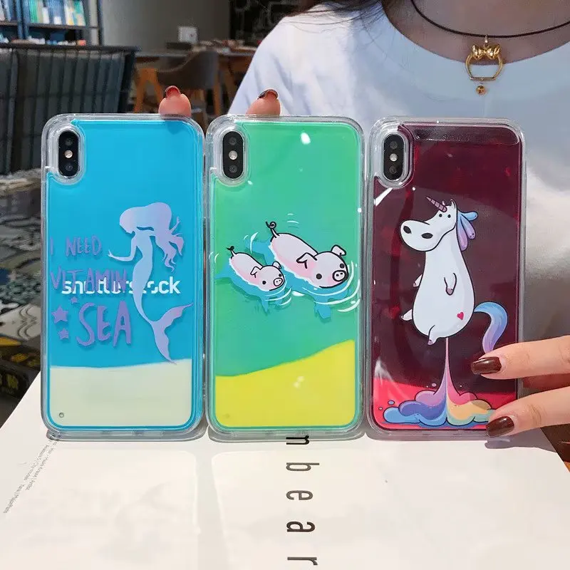 

Luminous Sand Liquid Case For iPhone XS Max XR X 7 8 6 6s Plus Soft +PC Cute cartoon Sand Water Liquid Case Quicksand Back Cover
