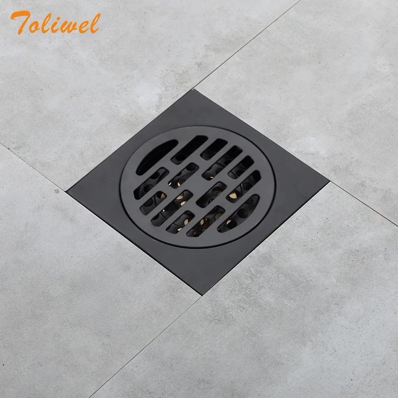 

Black Bathroom Square Shower Drain Stainless Steel Floor Drainer Trap Waste Grate Round Cover Hair Strainer