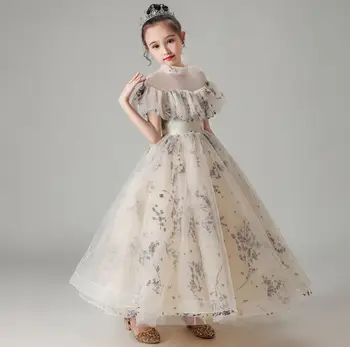 

Sequin Lace Flower Girls Dresses For Wedding Long First Communion Dresses Party Prom Princess Clothes Kids Pageant Evening Gown