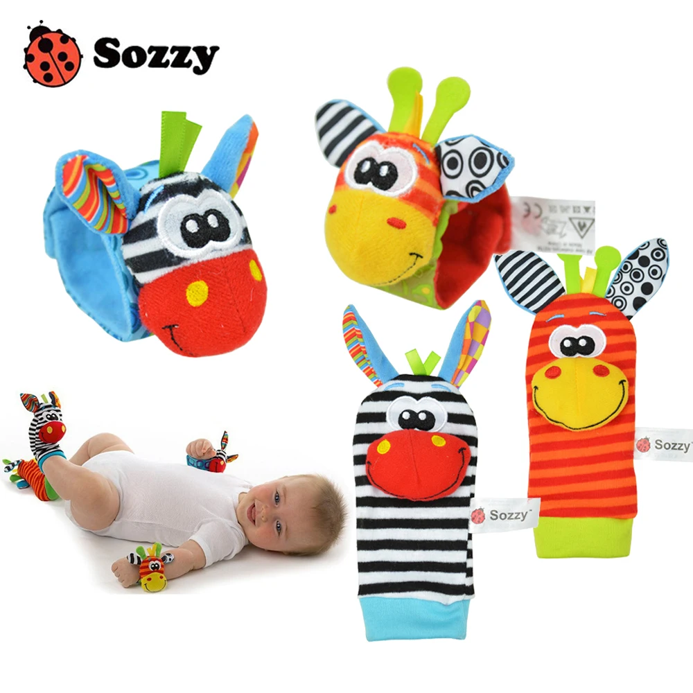 

4pcs/lot Sozzy Baby Toys Garden Bug Wrist Rattle And Foot Socks 4 style(2 wrist rattles 2 socks) For Babys Gift