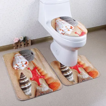 

3 pieces/set Beautiful Ocean Scene Style Carpet Toilet Mat for Three Sets of Bath Mat for Bathroom