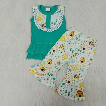 

Baby girl summer outfit 2 pieces baby girl set clothes ruffle cotton tops + sweet bee pants toddler boutique kids girl clothing