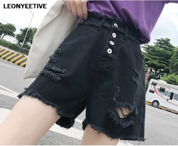 

2020 New Fation Brand Shorts Wide Leg Pants Loose Casual Light Hole Button Denim Polyester,cotton Softener