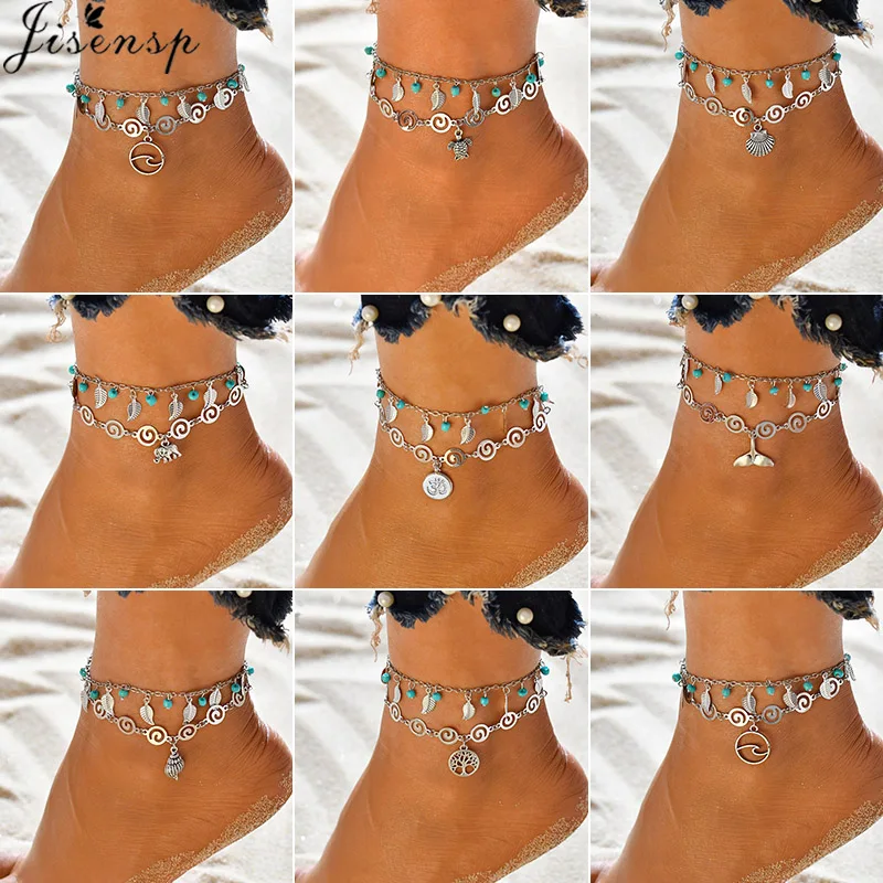 

Jisensp Anklets for Women Bohemian Multiple Layers Starfish Turtle Beads Anklet Vintage Boho Shell Chain Bracelet Beach Jewelry