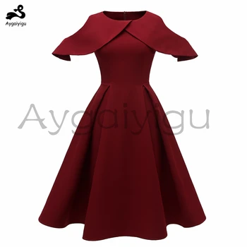 

Aygaiyigu Plus Size Cocktail Party Dress for Women Cold Shoulder Butterfly Sleeve Vintage Gown Big Size Ruffles Dresses