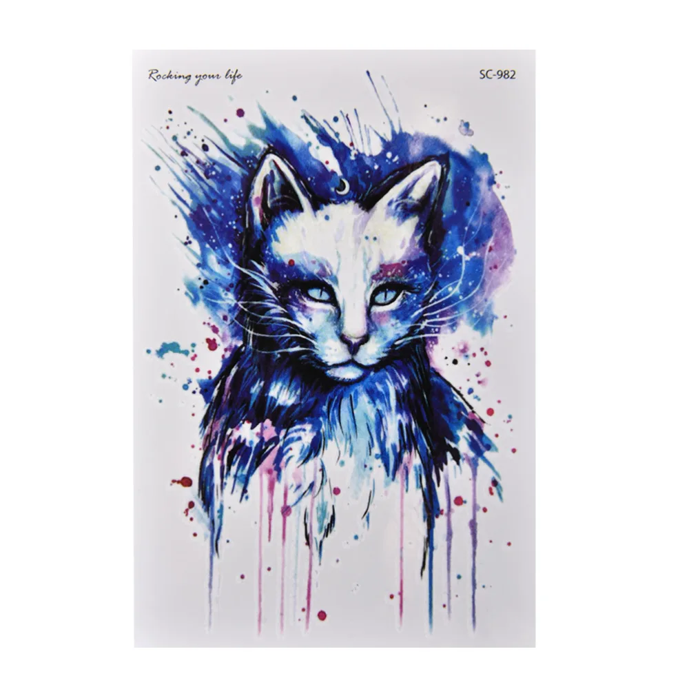 Waterproof Blue Cat Temporary Tattoo Large Arm Body Art Paste Temporary Tattoo Sticker
