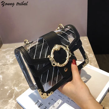 

Woman Transparent Bag Summer Mini Flap Pvc Chains Jelly Shoulder Crossbody Bags For Women Small Clear Handbags Girls Purse 2020