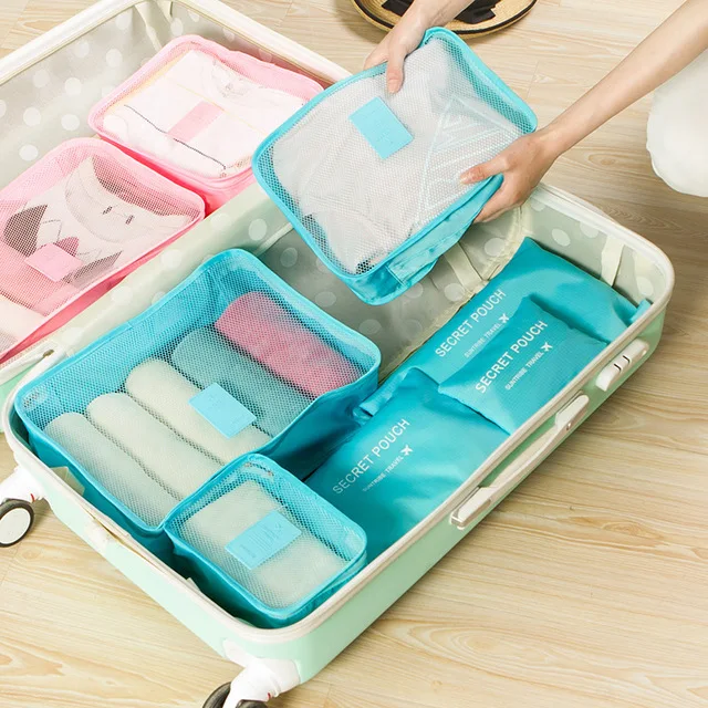 

Nylon Packing Cube Travel Bag System Durable 6 Pieces Set Large Capacity of Bags Unisex Clothing Sorting Organize Wholesale