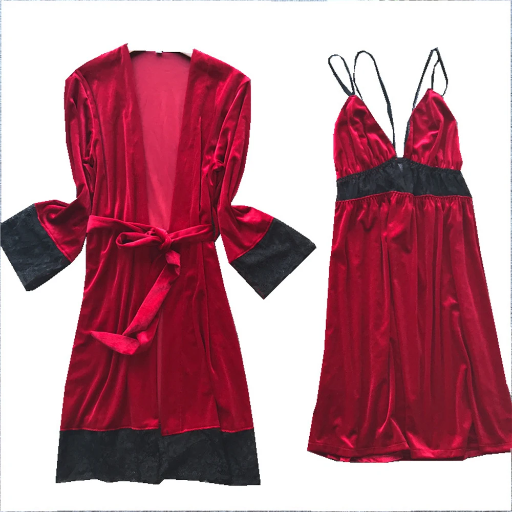 Модное женское сексуальное кружевное нижнее белье с длинными рукавами для девочек, имитация шелка со льдом, комплект для сна, женские ночные рубашки, Vestidos