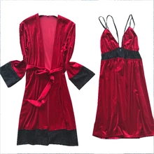 Модное женское сексуальное кружевное нижнее белье с длинными рукавами для девочек, имитация шелка со льдом, комплект для сна, женские ночные рубашки, Vestidos