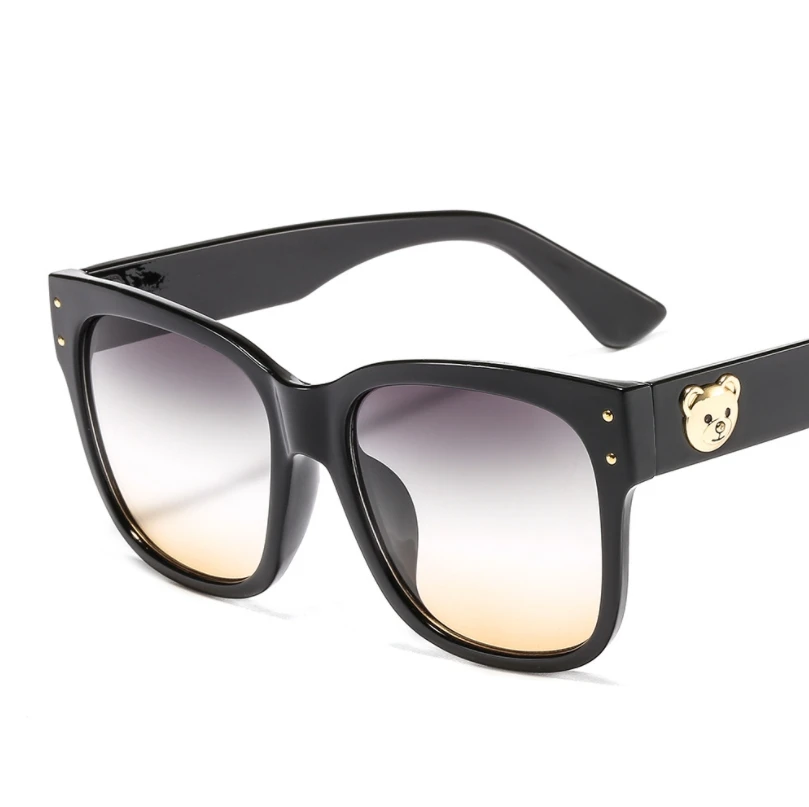 46223 милые Квадратные Солнцезащитные очки с медведем для мужчин и женщин модные солнцезащитные очки UV400 - Цвет линз: C2 black yellow