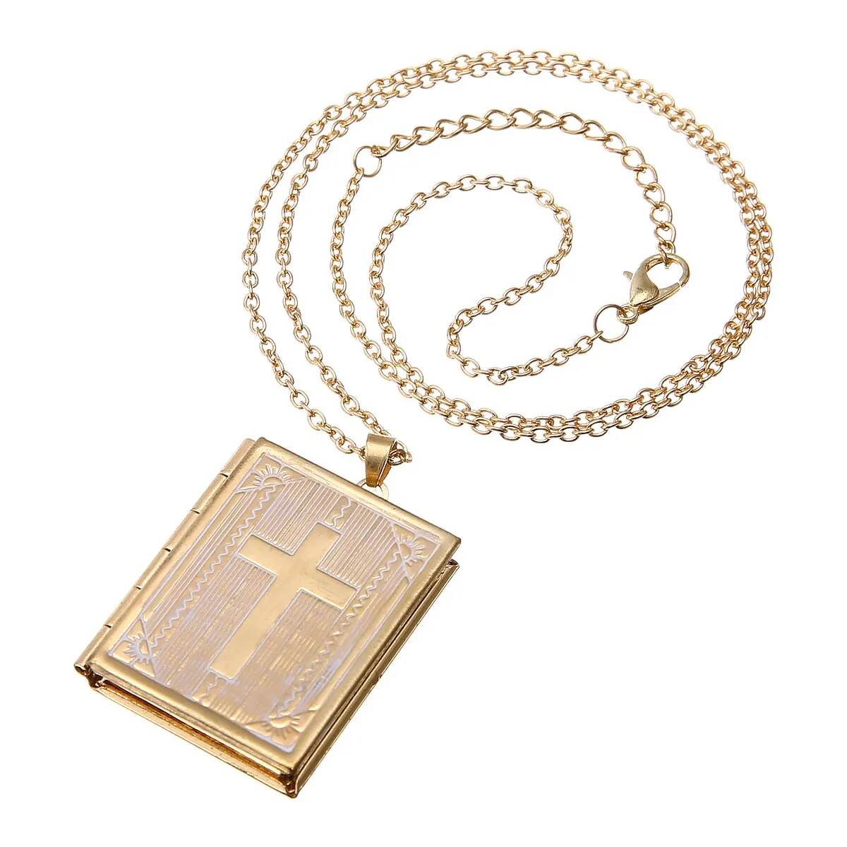 Beautifully Carved Photo Box Geometric Love Heart Round Pendant Necklace Charms Gold Classic Chain Couple Memorial Jewelry Gifts