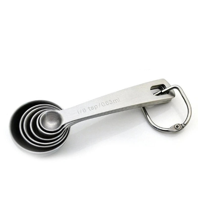 6 Pcs/Set Measuring Spoons Stainless Steel Seasoning Coffee Tea Measuring Spoons with Scale Bakery Tool Kitchen Supplies