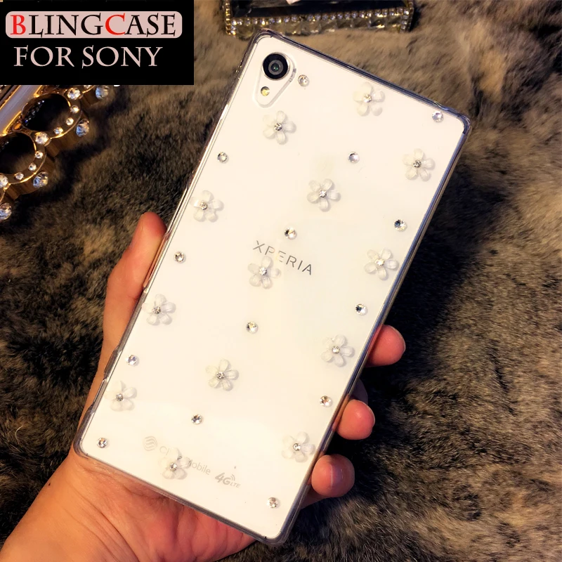 Чехол со стразами для Sony Xperia X XA XA1 XA2 Ultra XZ XZ3 XZ1 XZ2 Compact Plus Premium Performance Diamond White Flower |
