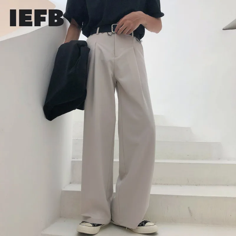 IEFB Autumn New Wide-leg Mop Pants For Men Korean Streetwear Fashion Loose Straight High Rise Pants Casual Trousers 9Y3527 casual pants