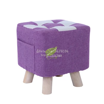

Removeable Washable Cloth Stool Creative Sofa Stool Living Room Square Ottoman Low Stool Solid Wood Bench