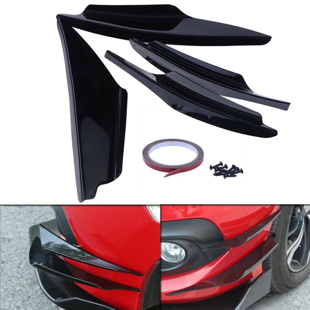 

Universal Fit 4pcs/Set ABS Gloss Black Car/Auto Styling Accessories Front Bumper Lip Fins Splitter Spoiler Canard Valence Kit