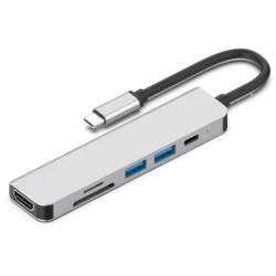 Station d'accueil multifonction Usb Type C vers Hdmi, Hub, ordinateur portable Six en un 