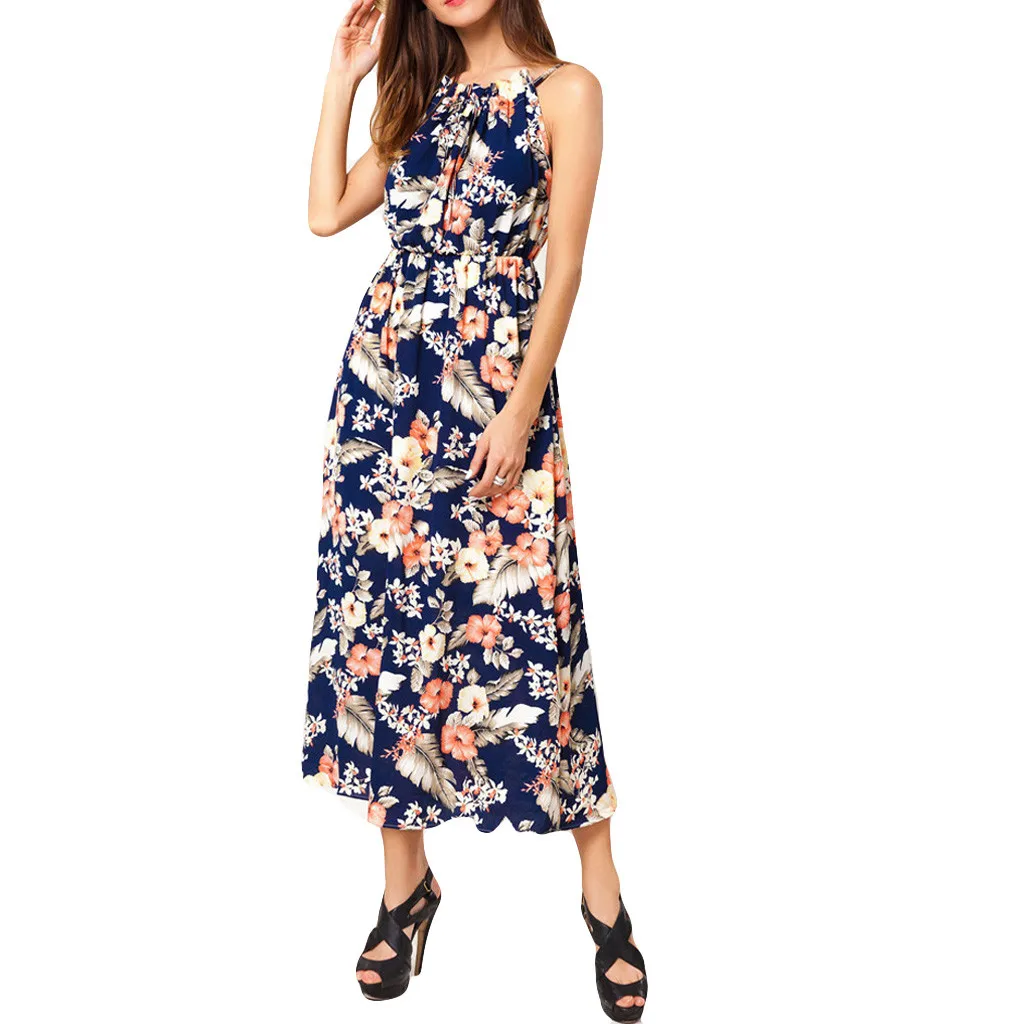 JAYCOSIN осенне-зимнее теплое платье из полиэстера женское сексуальное облегающее платье с круглым вырезом без рукавов богемное платье - Цвет: Navy