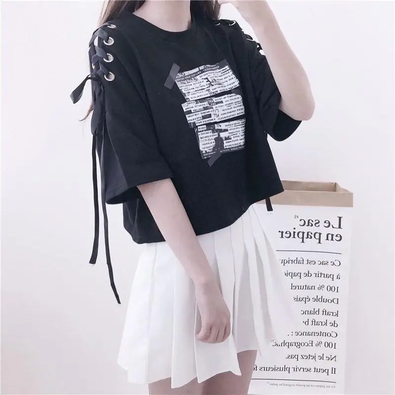 

Spring Autumn Women Crop Sweatshirt Letter Print Lace Up Bandage Short Sleeve Casual Pullover Tracksuit