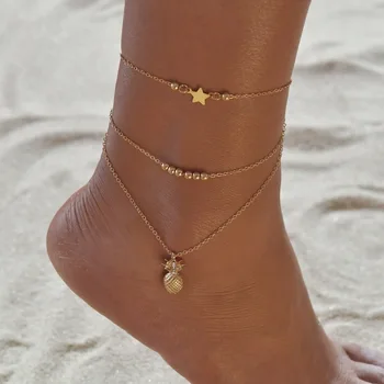 

Popular Girl Anklet 2020 Fashion New Anklet Wild Personality Pineapple Star Simple Double Layer Anklet Women Wholesale Anklelets