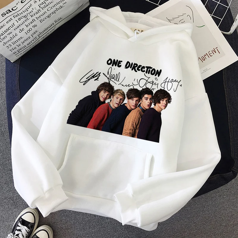 Sudadera con capucha para mujer, con estampado de banda británica de One Direction, suéter de estética Harajuku, Tops blancos de moda para Otoño e Invierno