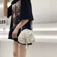 Женская модная сумка Милая с завязками сумка на плечо креативная Цветочная набивная сумка на плечо с кисточками