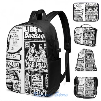 

Funny Graphic print broadway liberty burlesque USB Charge Backpack men School bags Women bag Travel laptop bag