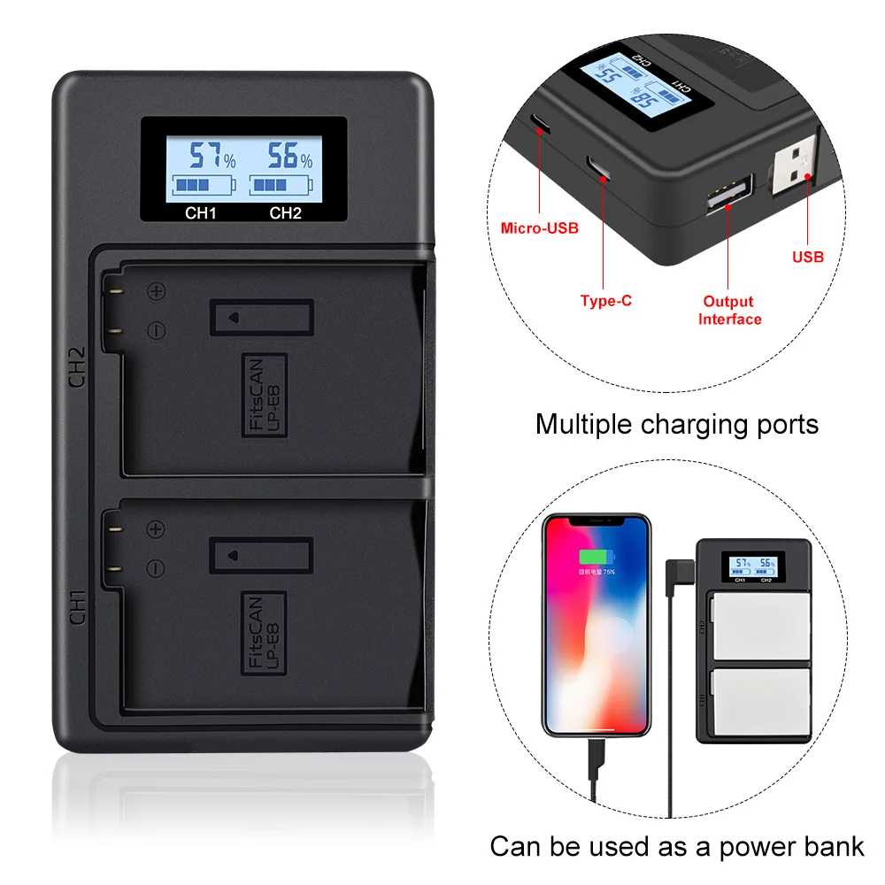 

PUENDI LC-E8E LP-E8 Battery Charger for Canon EOS 550D 600D 650D 700D Rebel T2i T3i T4i T5i Kiss X4 X5 DSLR Digital Camera